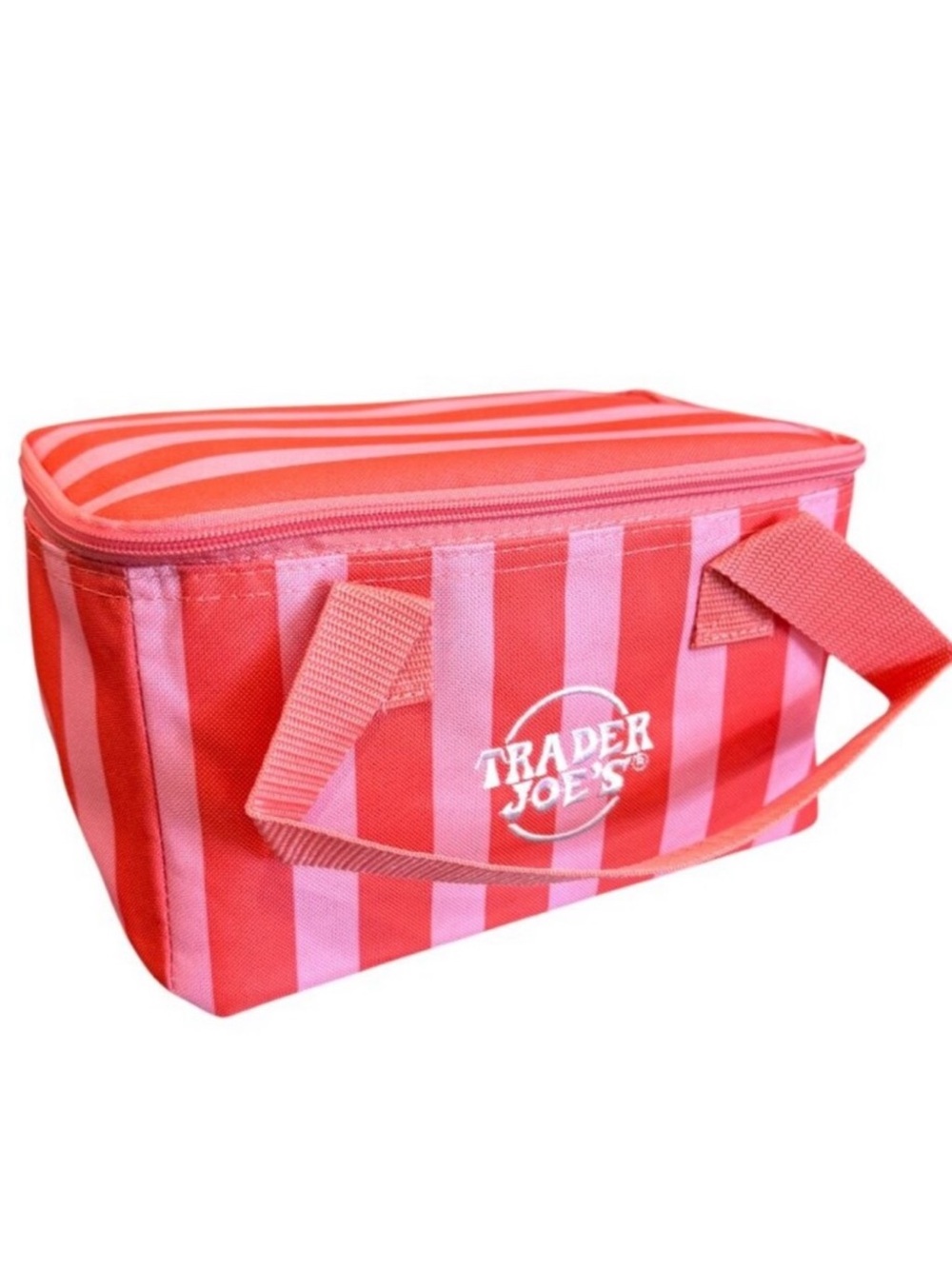 Trader Joe's Mini Insulated Tote 2026 Pink & Red Striped Insulated Cooler Bag